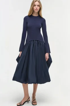 Women Simkhai Kenlie Taffeta Knit Midi Dress